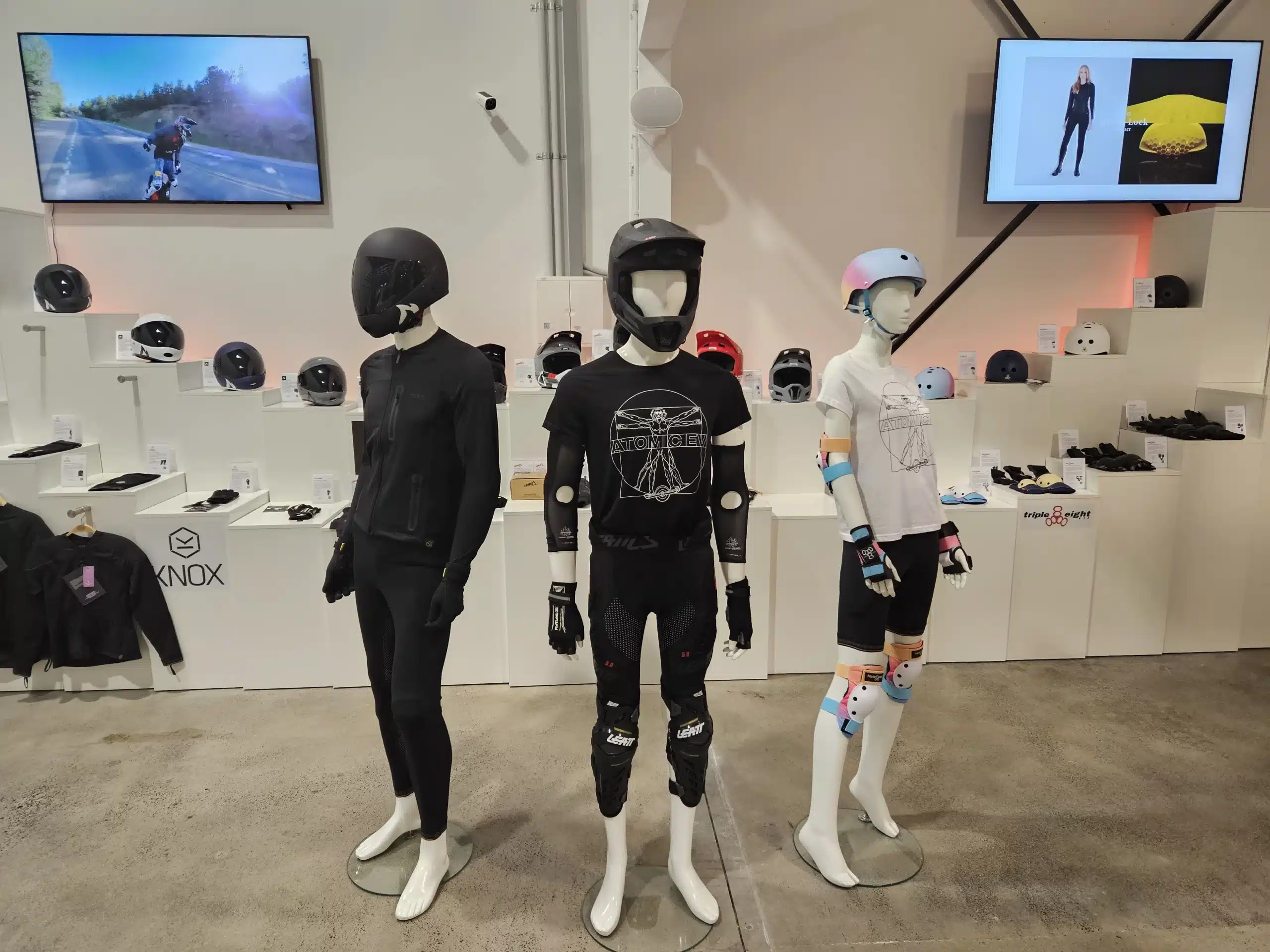 Atomic EV mannequins fitted with protective gear