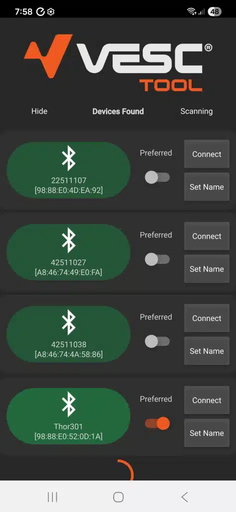 Fungineers Quick Start VESC Tool Scanning Devices