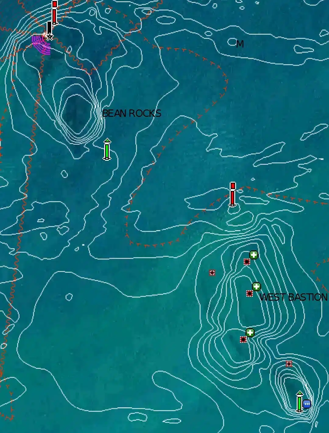 Bean Rocks and West Bastion Reef hazard indicators